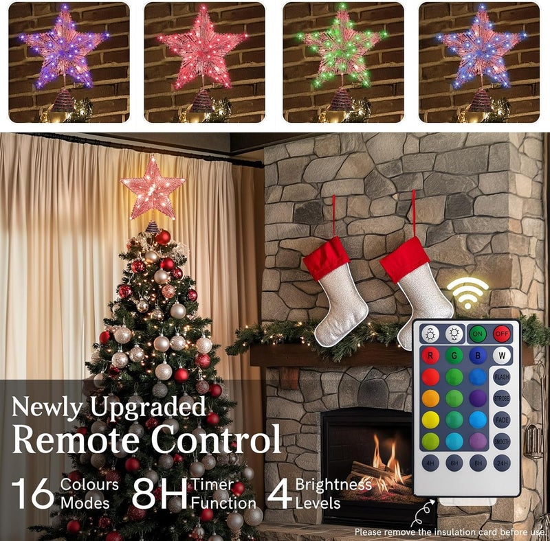 WVSAFV Christmas Tree Topper Star Pink, Christmas Tree Toppers with 40 Colour & Warm LED Lights, Tradition Tree Topper Star for Home Holiday Xmas Tree Christmas Decor - Image 2
